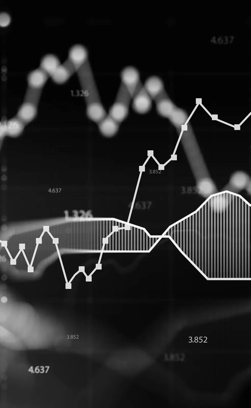 Analytics chart on a screen, shallow depth of field