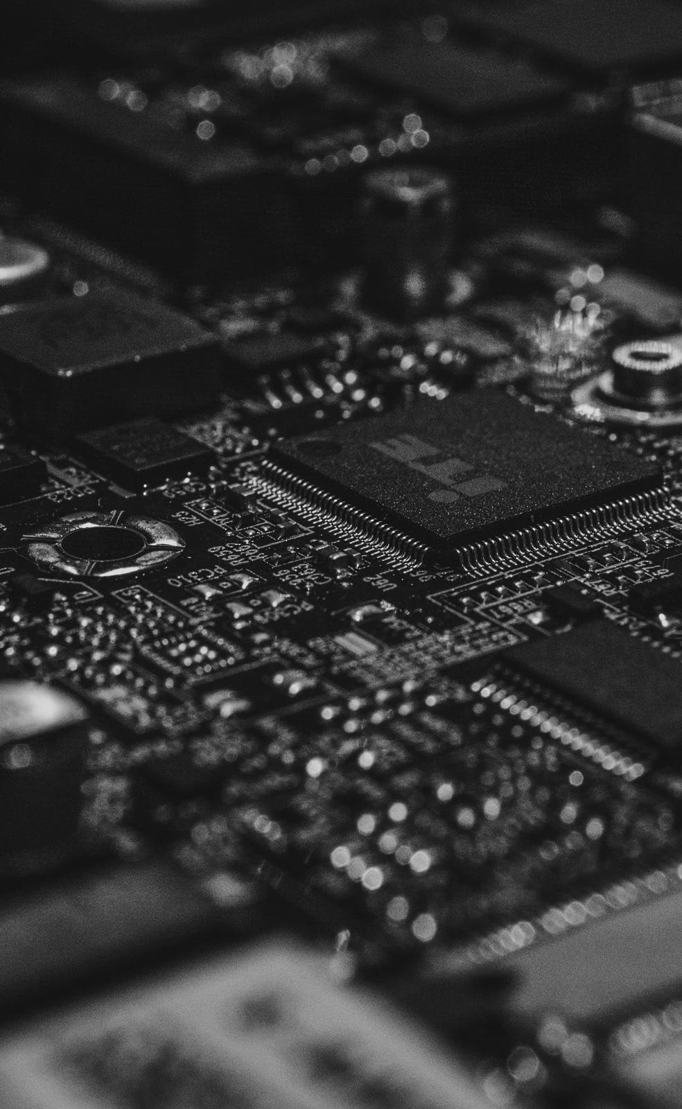 Close-up of a circuit board with a surface-mounted processor