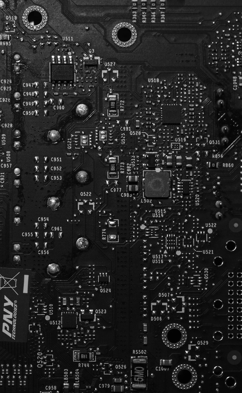 Detail of a densely populated printed circuit board